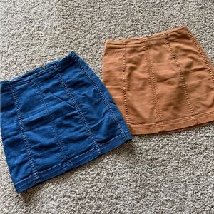 2 Free People mini skirts! Size6 (runs small, stretchy fabric)denim,burnt orange